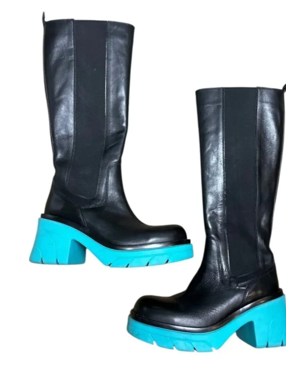 Steve Madden Dacy Tall Leather Boots Blue Black Chunky Platform size 9 Shoes